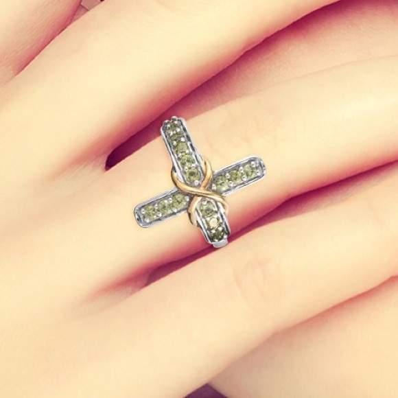 Men Natural Green Peridot Cross Ring 925 Silver Band 6mm Gem  Natural Arizona Peridot Cross Ring